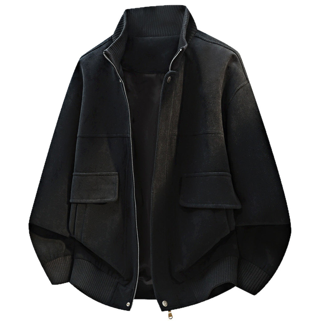 Vintage Fuzzy Fabric Stand Collar Loose Fit Men's Workwear Jacket