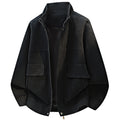 Vintage Fuzzy Fabric Stand Collar Loose Fit Men's Workwear Jacket