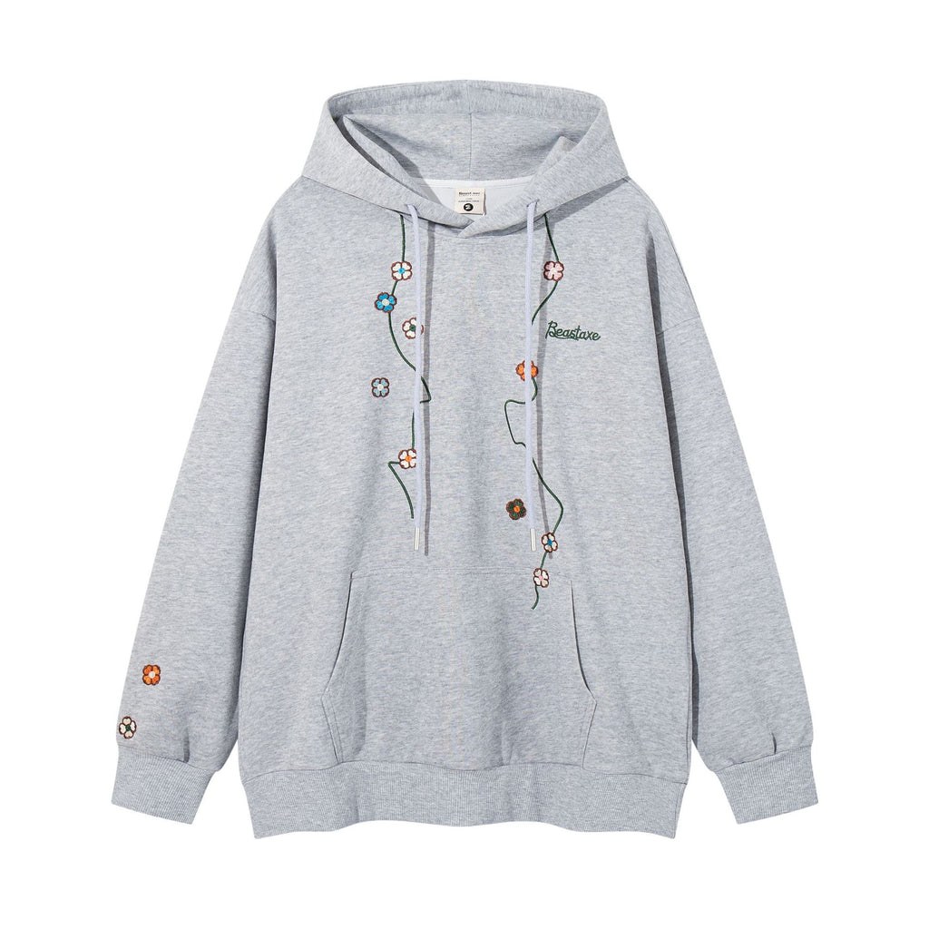 Floral embroidery hooded sweatshirt