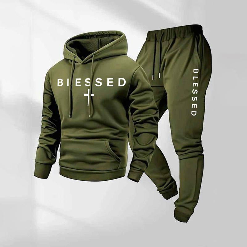 Men's Casual Graphic Print Hoodie and Pants Set, Loose Fit Two-Piece Sporty Outfit