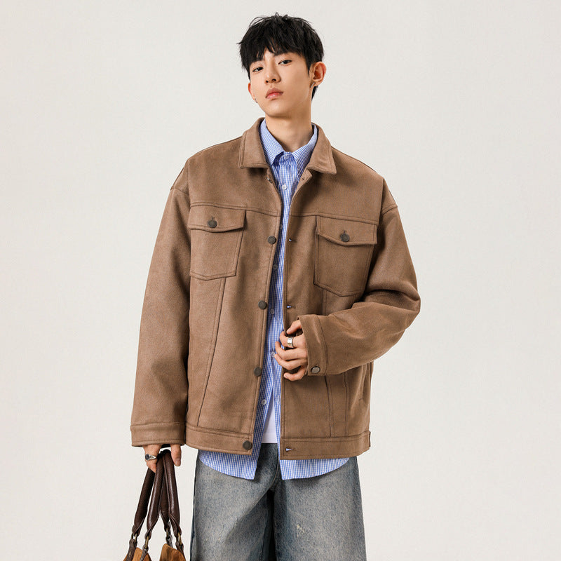 Vintage Workwear Casual Lapel Loose Fit Men's Jacket