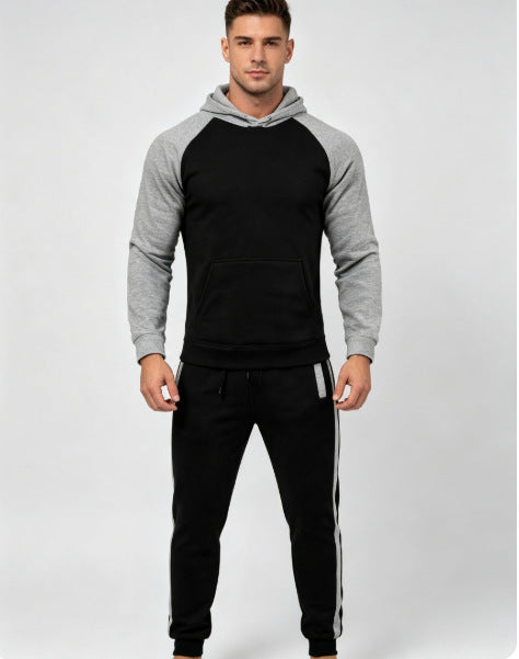 Men's Color Block Hoodie Two-Piece Set Casual Sportswear Suit