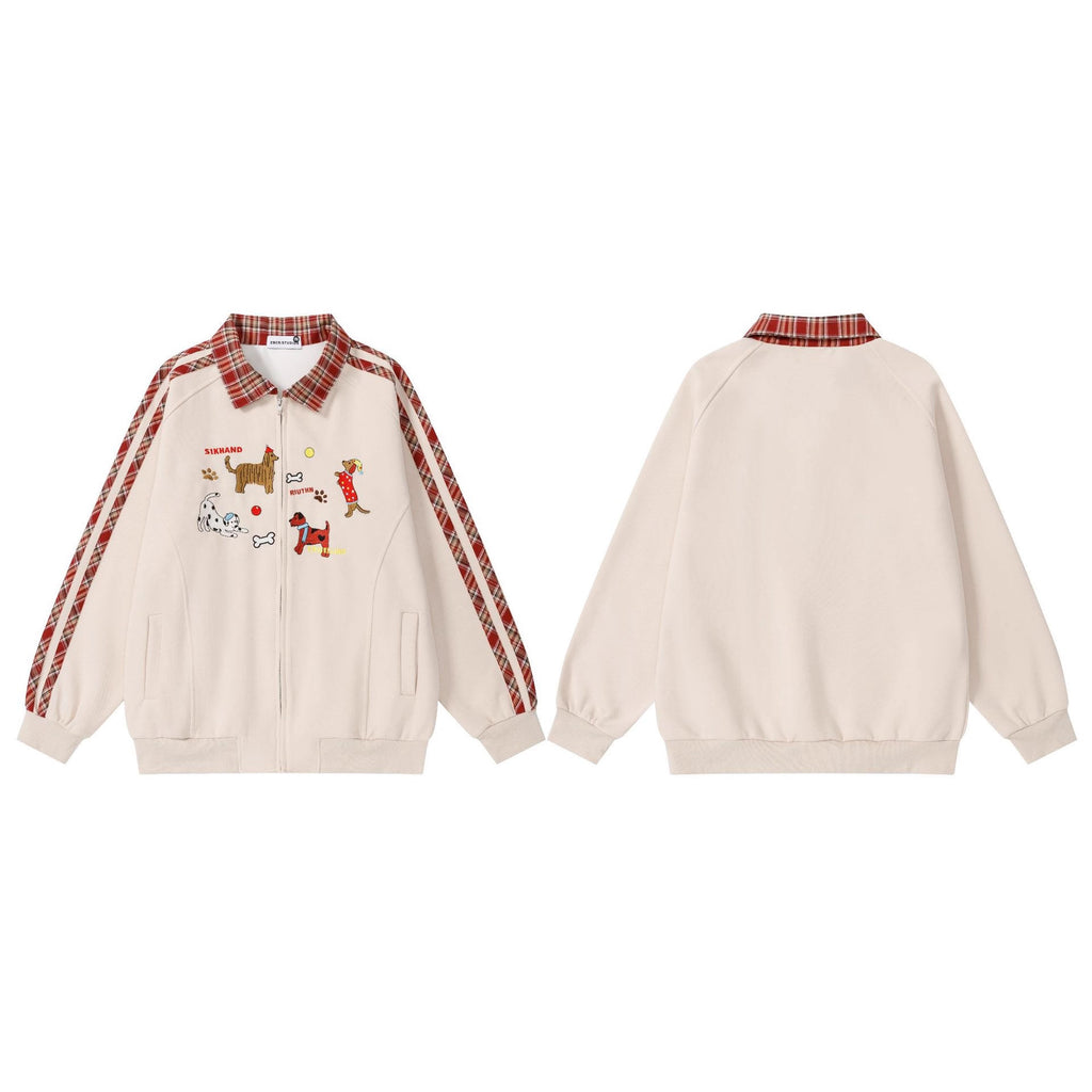 Checkered collar cardigan sweatshirt