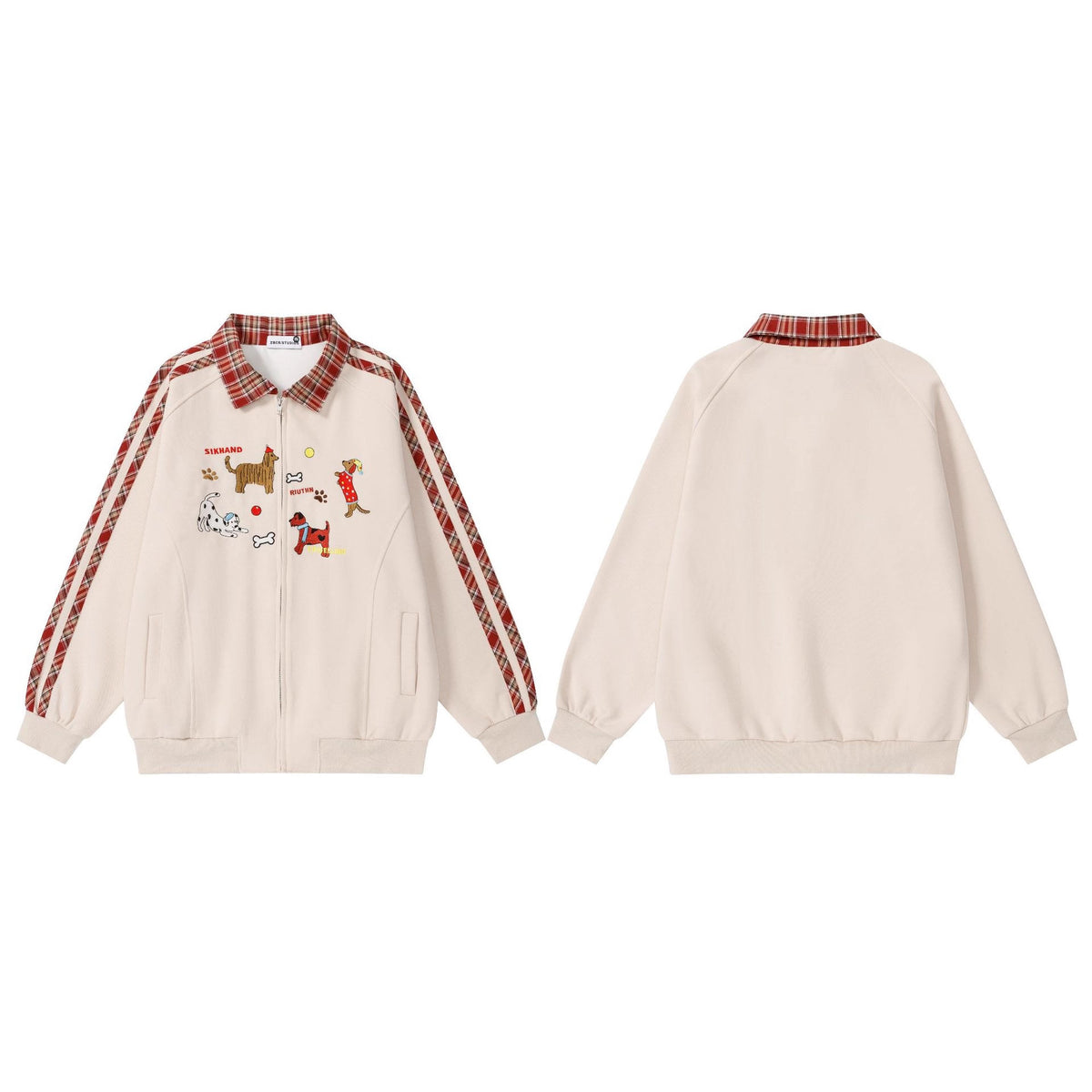 Checkered collar cardigan sweatshirt