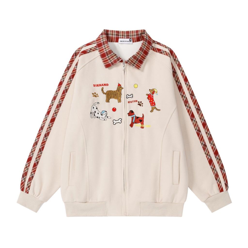 Checkered collar cardigan sweatshirt