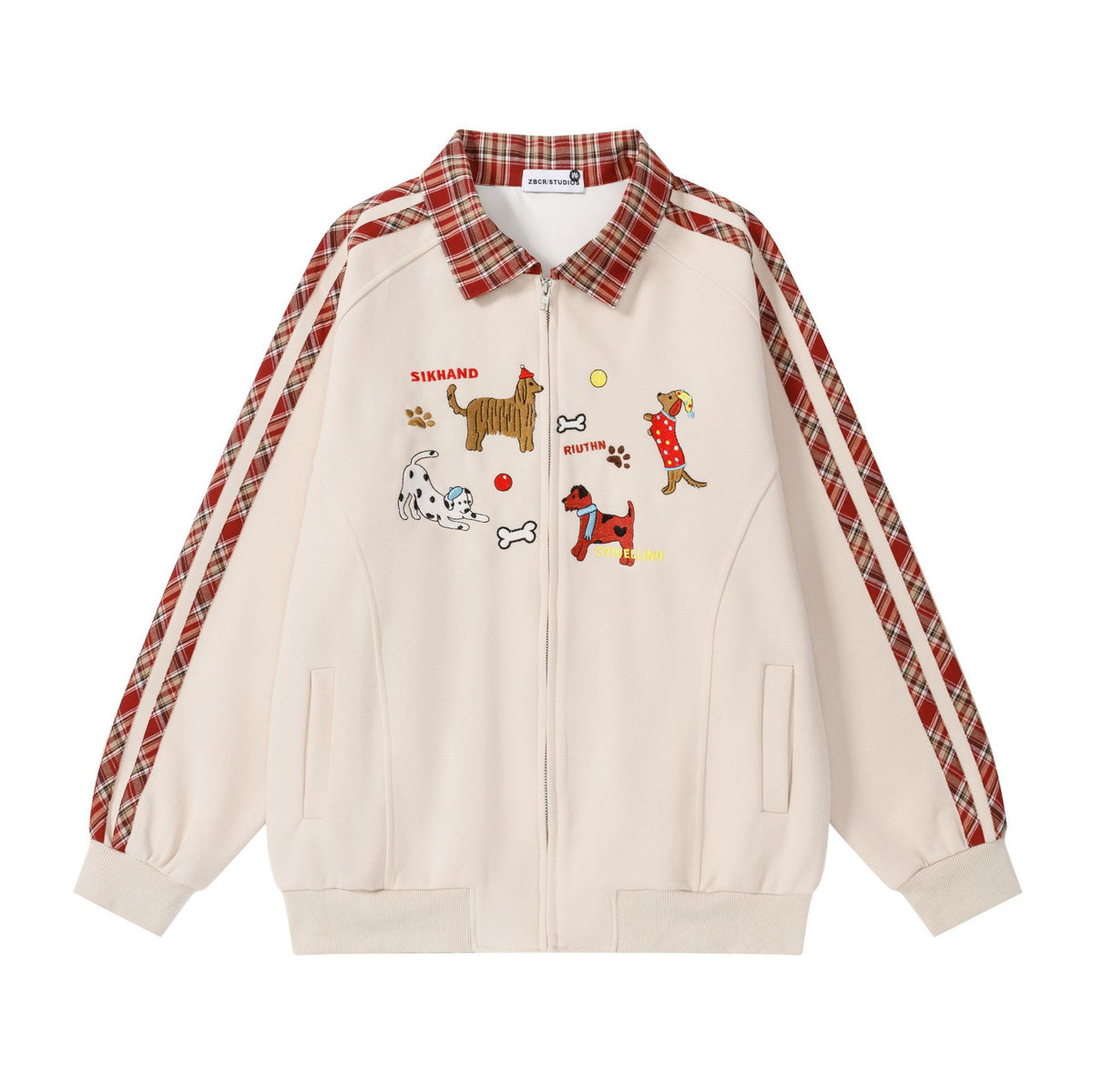 Checkered collar cardigan sweatshirt