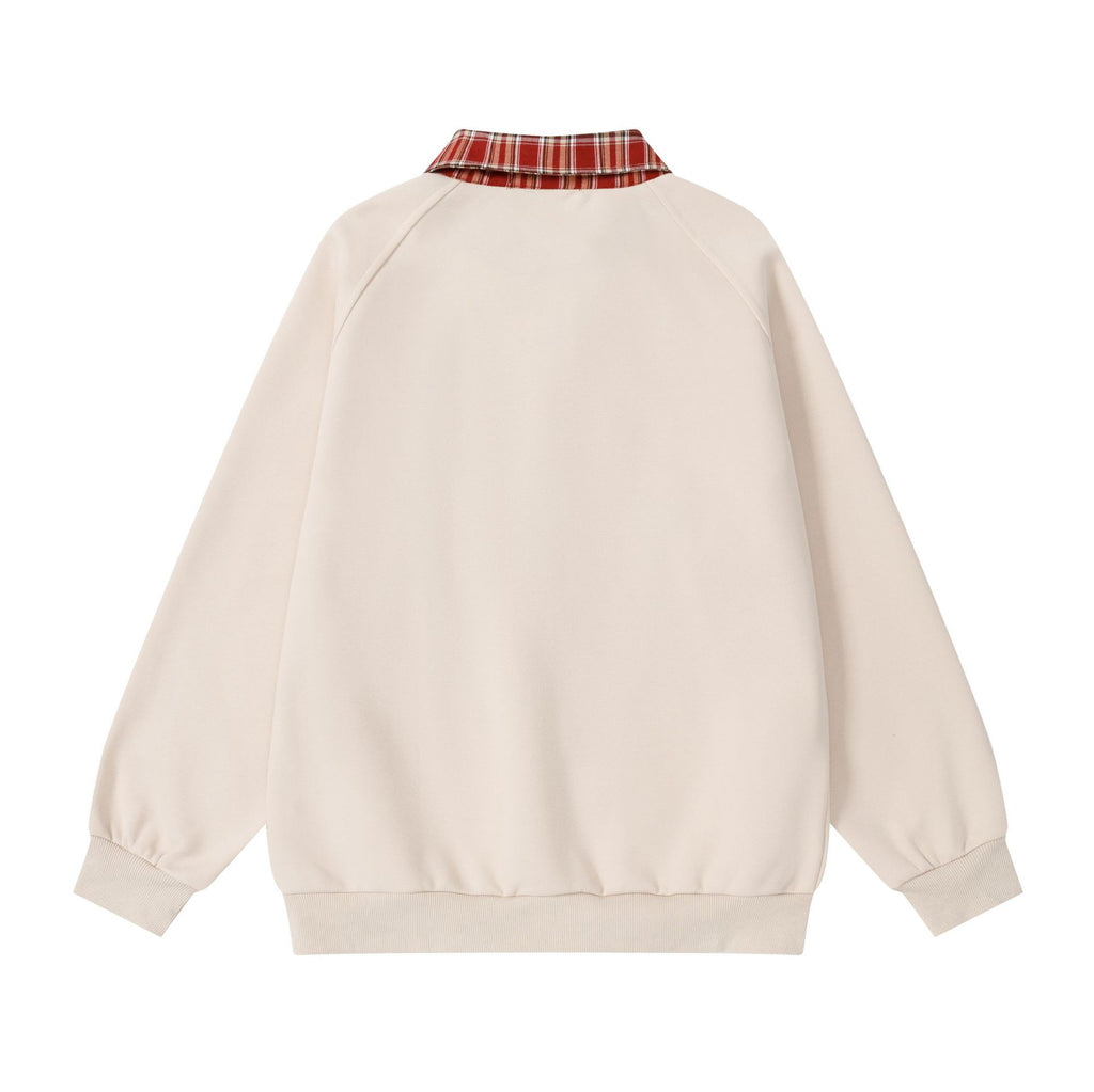 Checkered collar cardigan sweatshirt