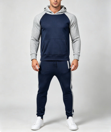Men's Color Block Hoodie Two-Piece Set Casual Sportswear Suit