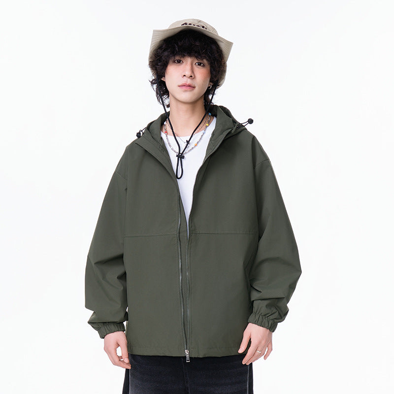 Men's High Street Solid Color Hooded Outdoor Cargo Jacket