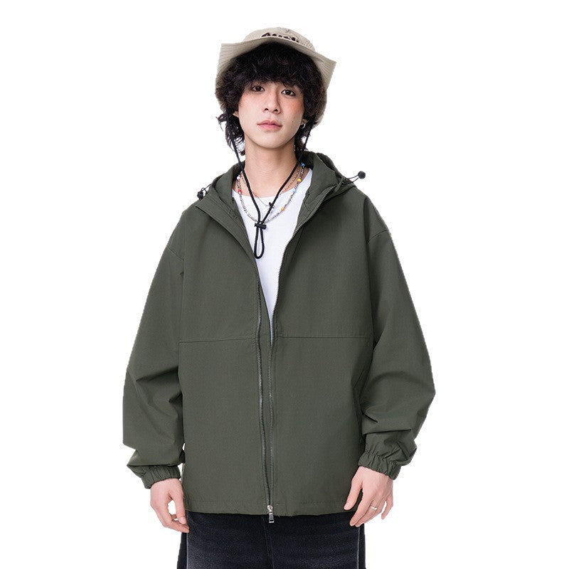 Men's High Street Solid Color Hooded Outdoor Cargo Jacket